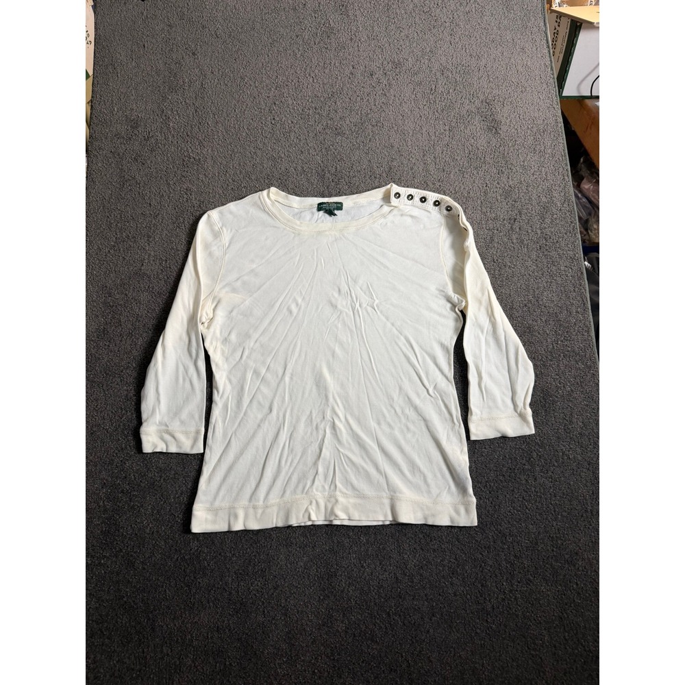 Lauren Ralph Lauren Jeans Co Ivory 3/4 Sleeve Shoulder Button Top Petite Large